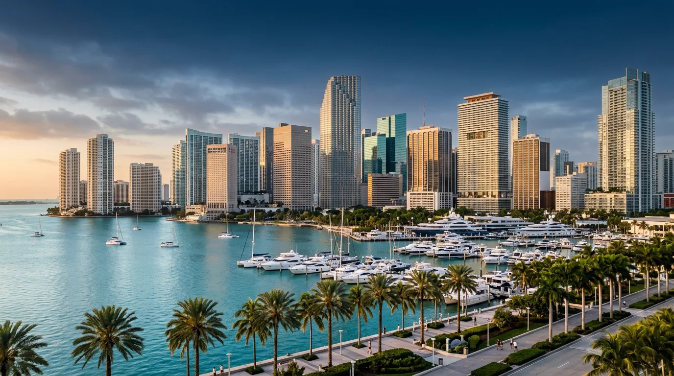 Vista panorámica del skyline de Miami y la bahía de Biscayne