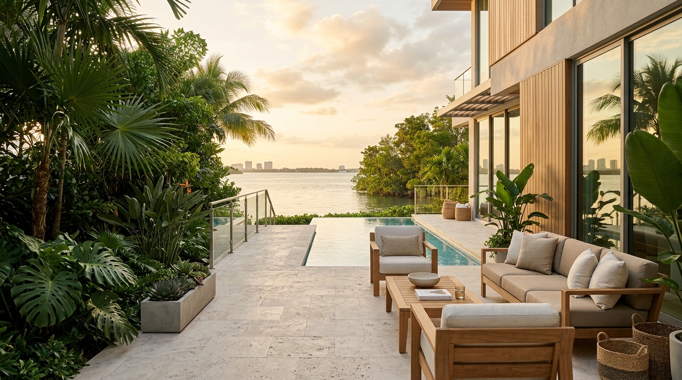 Terraza privada serena y segura en residencia de Miami